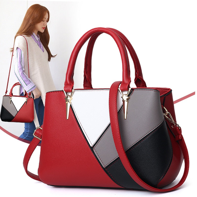 2021 European and American ladies shoulder bag stitching solid color PU leather handbags female bags classic large-capacity bag