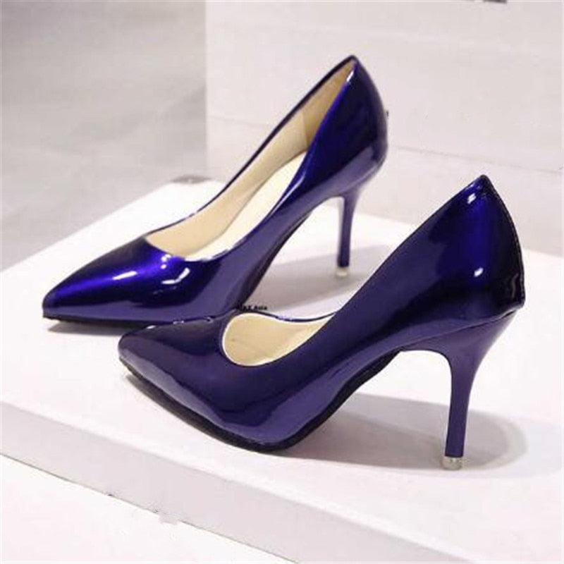 2023 Spring Fashion Woman Shoes Pointed Fine with Heels Shallow Mouth High Heels Patent Leather Summer Pumps Shoes Mujer 7cm
