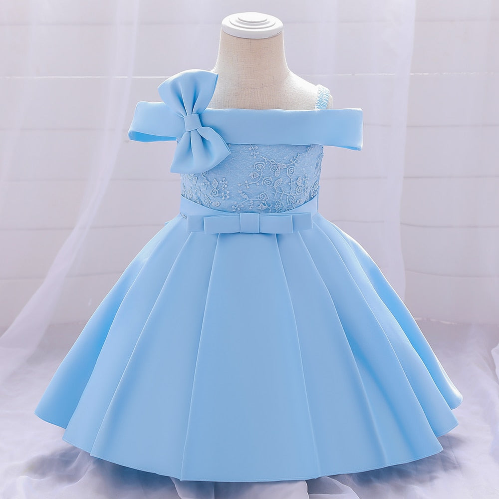 2022 One Word Neck Bow 1 Year Birthday Dress for Baby Girl