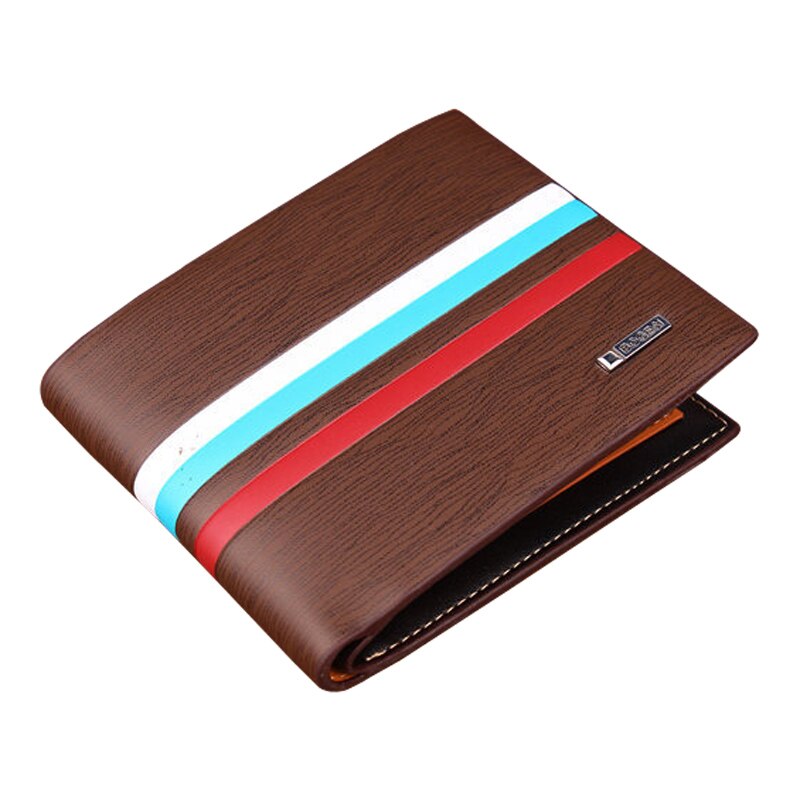 Hot sale Luxury Striped Men&amp;#39;s Leather Wallet 3 Folds Male Purse With Photo Holder Credit Card Holder For Man