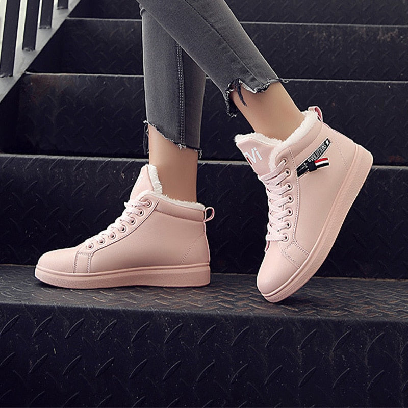 Women Winter Boots Snow Boots  Ankle Keep Warm Plush Shoes Sneakers Flats Lace Up Ladies Short Shoes