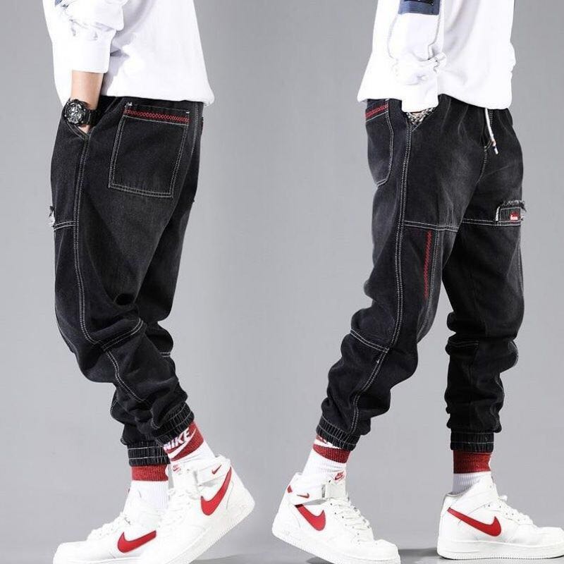 Hip Hop Streetwear Harem Jeans Pants Men Loose Joggers Denim Casual Sweatpants Korea Ankle length Trousers
