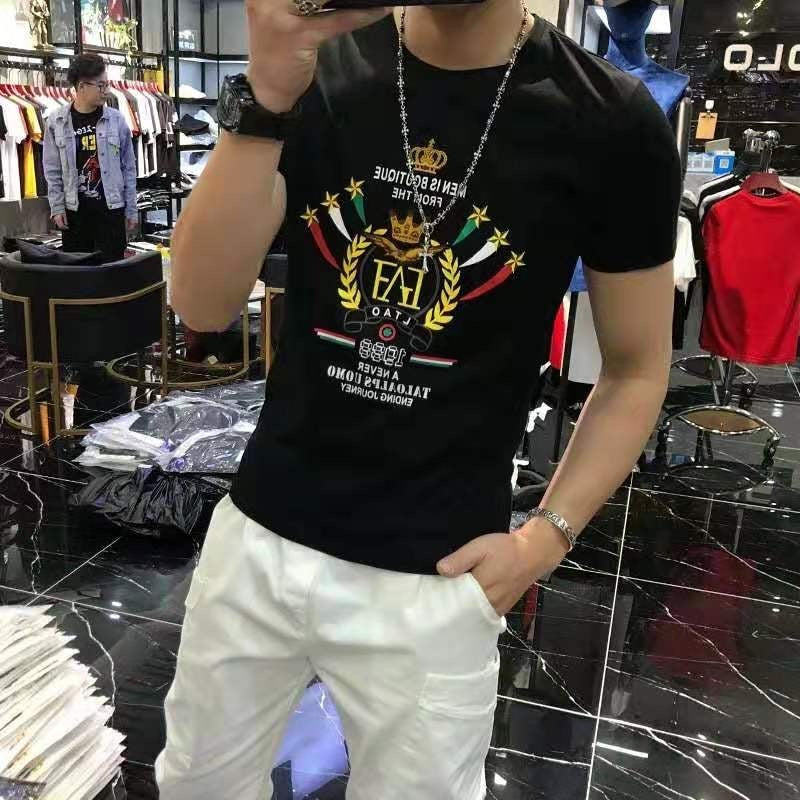 Men&amp;#39;s T-shirt Embroidery Printing European 2021 Summer New Tide Brand Mercerized Cotton High-Quality O-Neck Top Youth Clothing