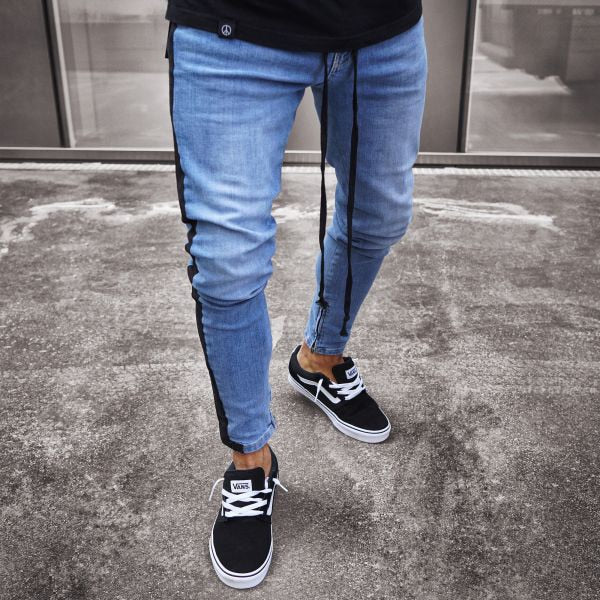 Skinny Jeans Men Hip Hop striped  elastic slim fit Denim