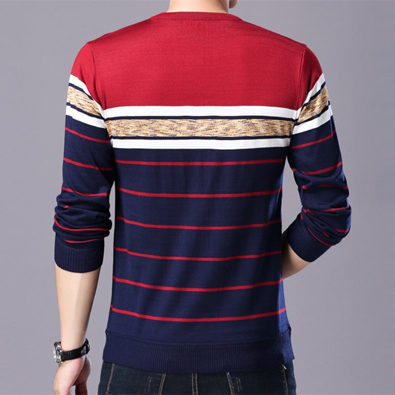 Liseaven Men Sweater O-Neck Casual Striped Sweaters Autumn Winter Brand Mens Pullovers