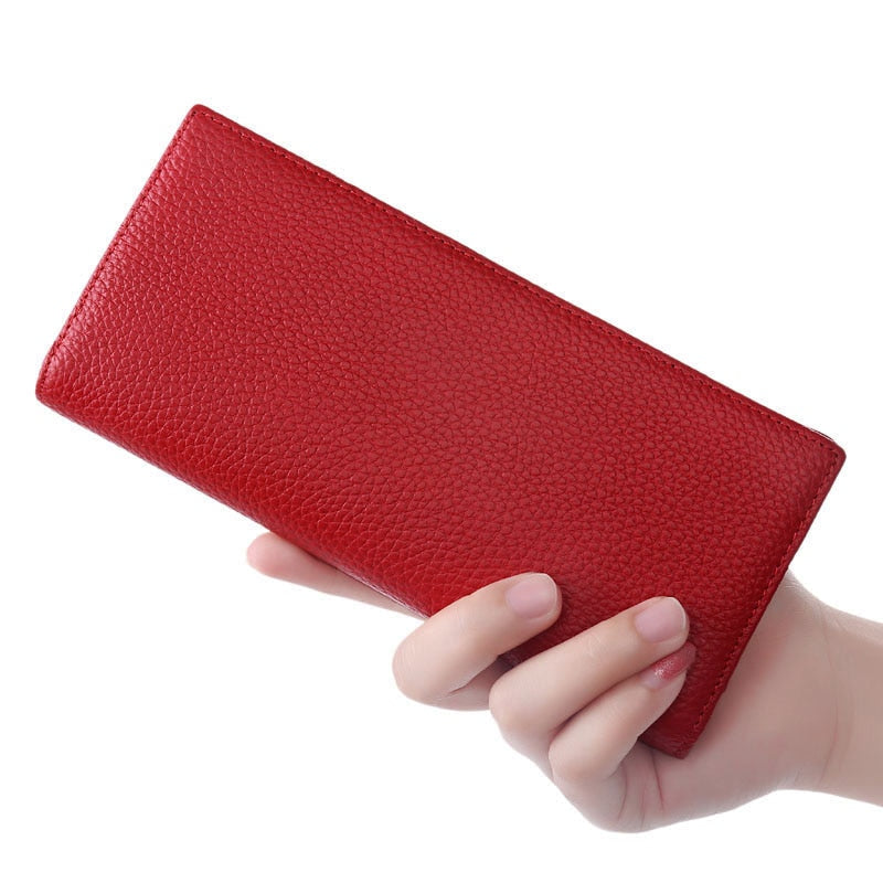 Fashion Genuine Leather Women Wallets RFID Blocking Long Slim Bifold Lady Card Holder Purse