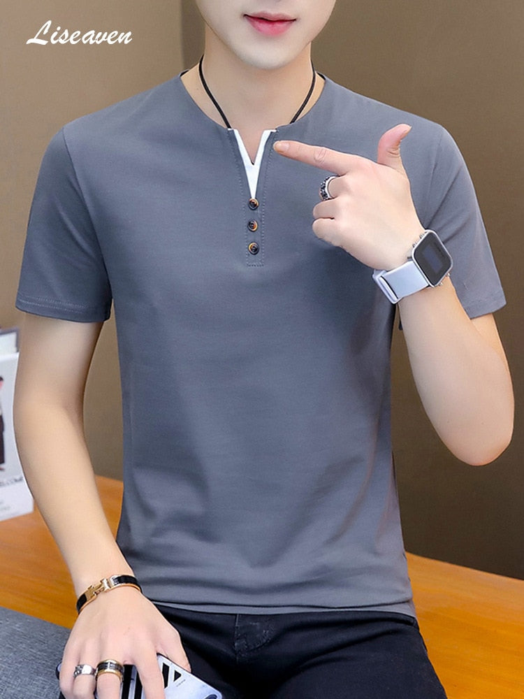 Liseaven Men Tee Shirt 2019 V Neck T-Shirt Short Sleeve T-Shirts Brand T Shirt Mens Clothing Tops &amp;amp; Tees