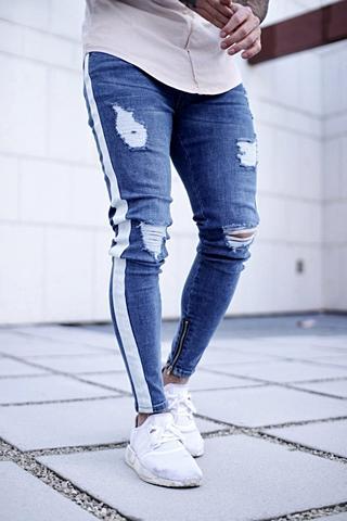 Jeans for Men Long Men&amp;#39;s Fashion Spring Hole Ripped Jeans Slim Thin Skinny Pencil Pants Hiphop Trousers Clothes Clothing