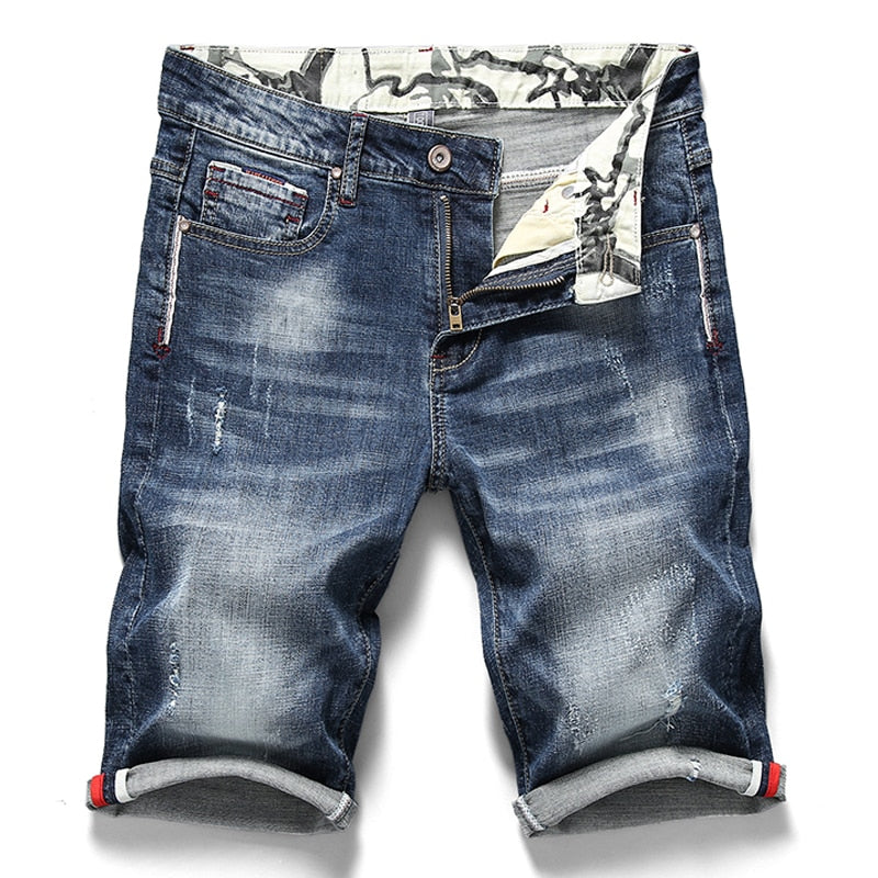 Summer New Men&amp;#39;s Stretch Short Jeans Fashion Casual Slim Fit High Quality Elastic Denim Shorts Male Brand Clothes
