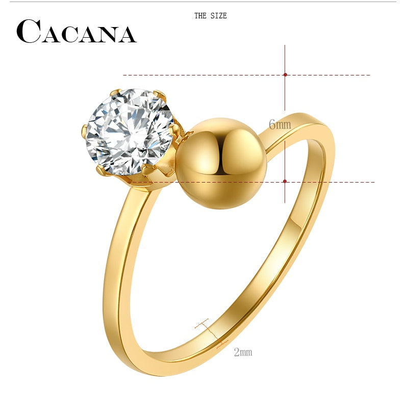 CACANA Stainless Steel Rings For Women Plated Pearl And Cubic Zirconia Fashion Jewelry Wholesale NO.R76