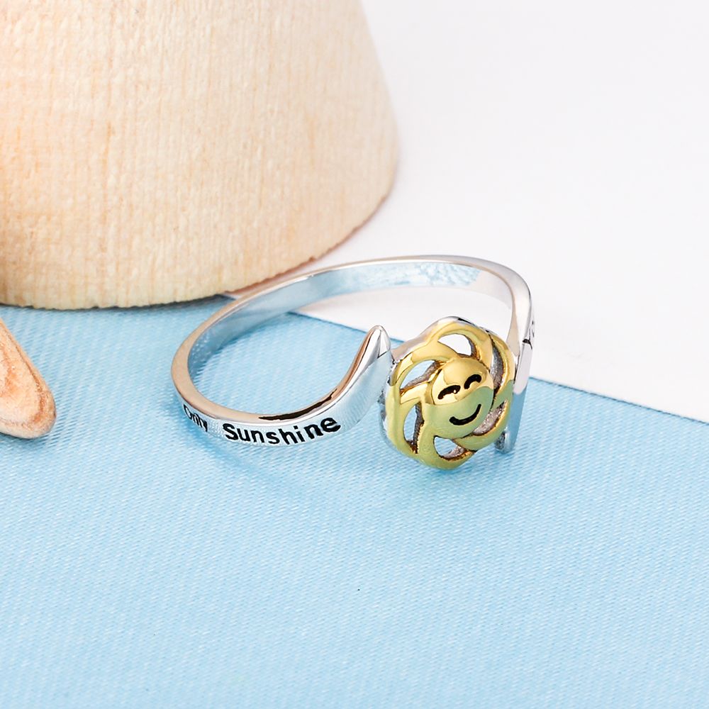 Silver Color Wedding Ring Smile &quot;You Are My Sunshine, My Only Sunshine&quot; Letter Flower Female Finger Rings Gift for Women