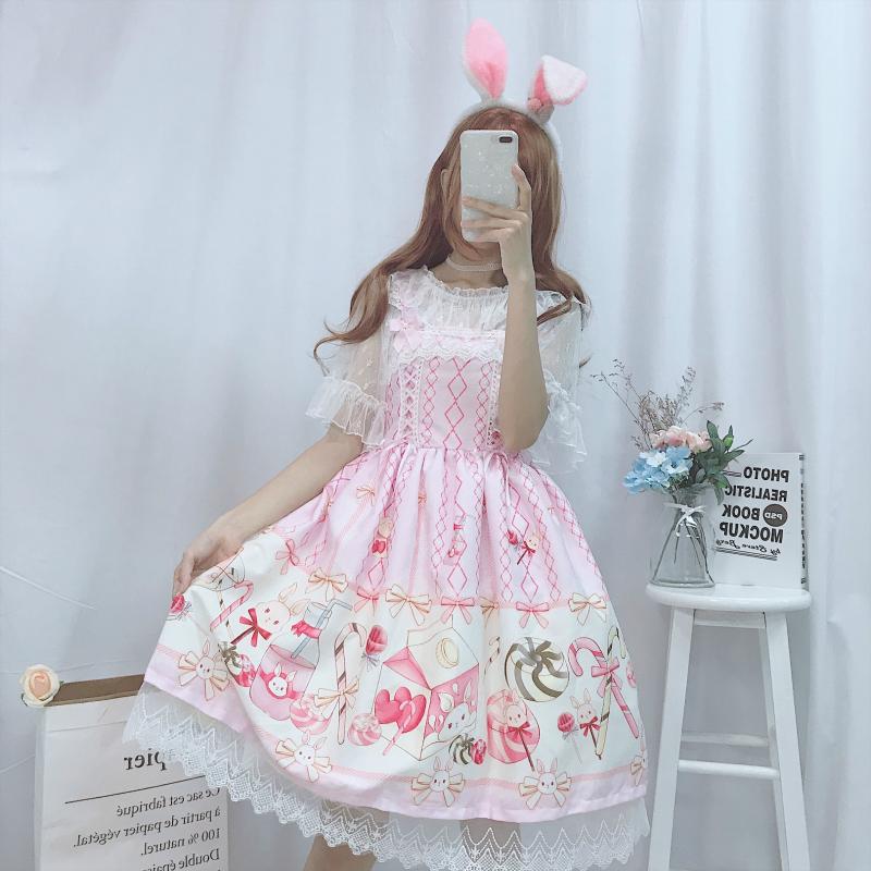 Japanese JSK Lolita Dress women summer dress sweet soft girl wind cute cartoon lolita suspender dress cute