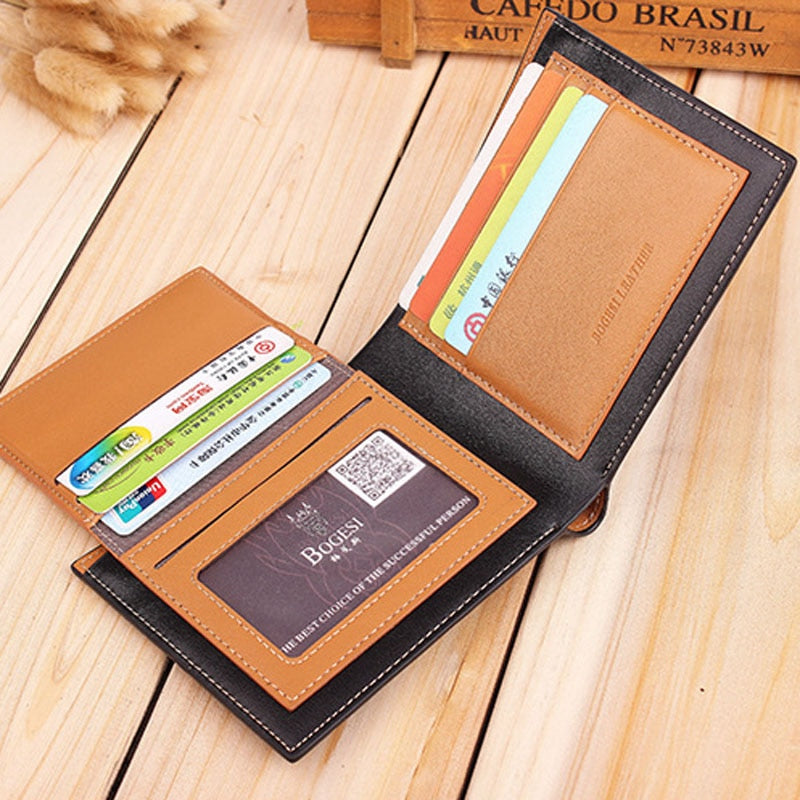 Hot sale Luxury Striped Men&amp;#39;s Leather Wallet 3 Folds Male Purse With Photo Holder Credit Card Holder For Man