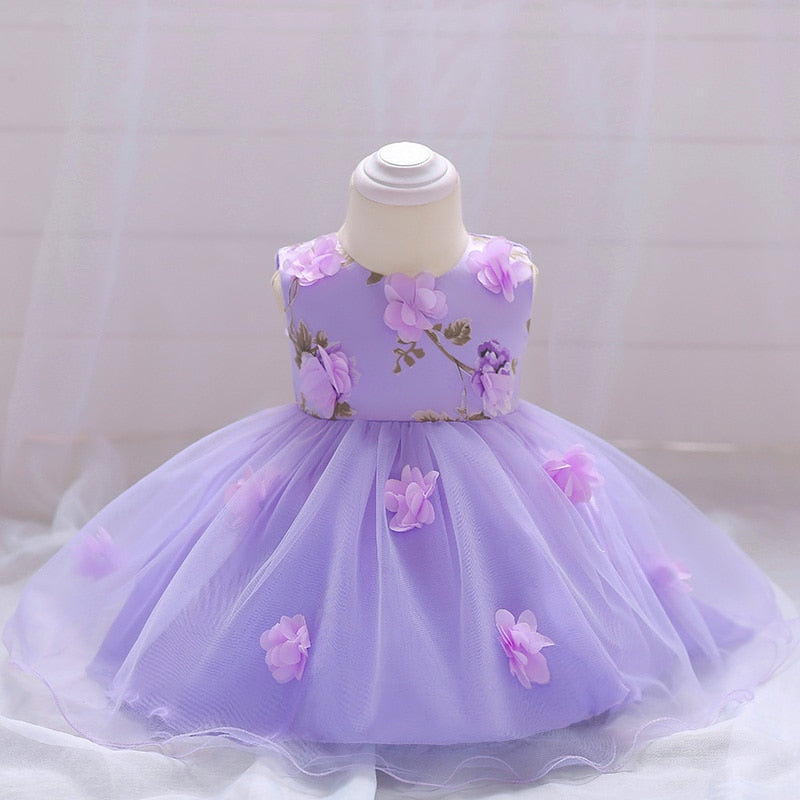 Summer Baby Girl Dress Wedding Gown Flower Dresses Infant Girl Party Hand-stitched Floral Birthday Princess Dress 3-24 Month
