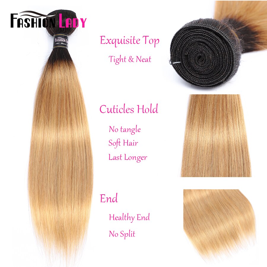 FASHION LADY Pre-Colored Brazilian Straight Hair Human Hair Weave 1B/27 Ombre Human Hair Bundles 2/3/4 Bundle Per Pack Non-Remy