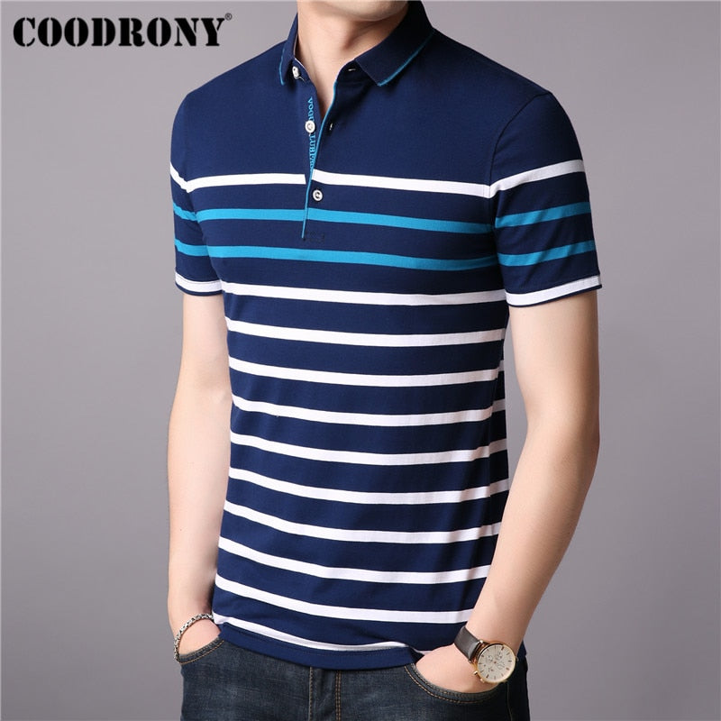 COODRONY Cotton T Shirt Men Short Sleeve T-Shirt Men Summer Social Business Casual Men&amp;#39;s T-Shirts Striped Tee Shirt Homme S95101