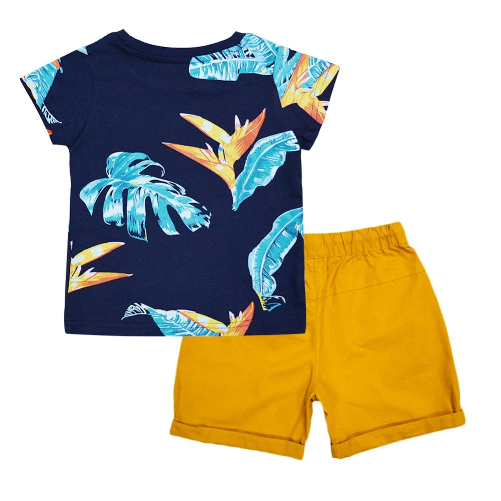 BINIDUCKLING Baby Boys Clothes Sets Summer Cotton Leaves Printed Boy Clothes Set TShirt+Shorts Kids Children Clothing Outfits
