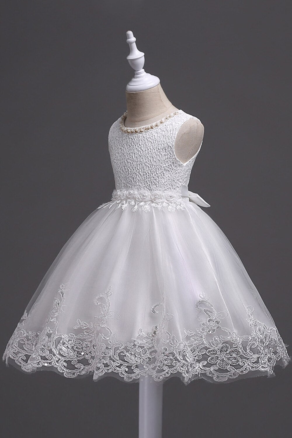 Lovely Lace Appliques Beaded Pearls Flower Girl Dresses Kids Evening Gowns Wedding First Communion Clothing vestido 1-10Years