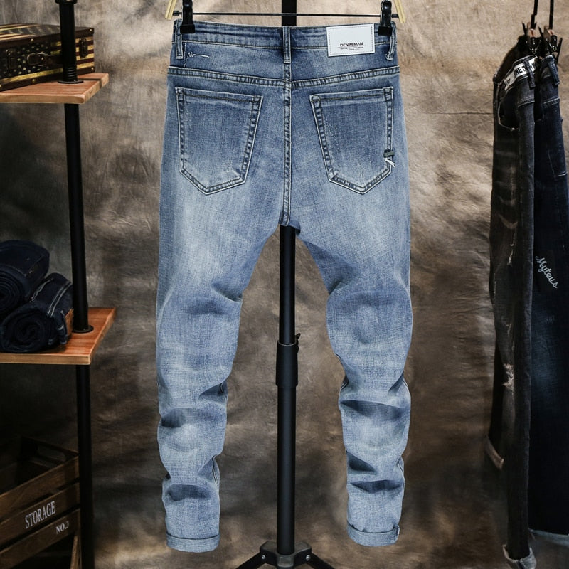 Good Quality Jeans for Men Skinny Stretch Light Blue Fashion Streetwear Denim Pants Men&amp;#39;s Clothing Long Trousers Jean Hombre 38