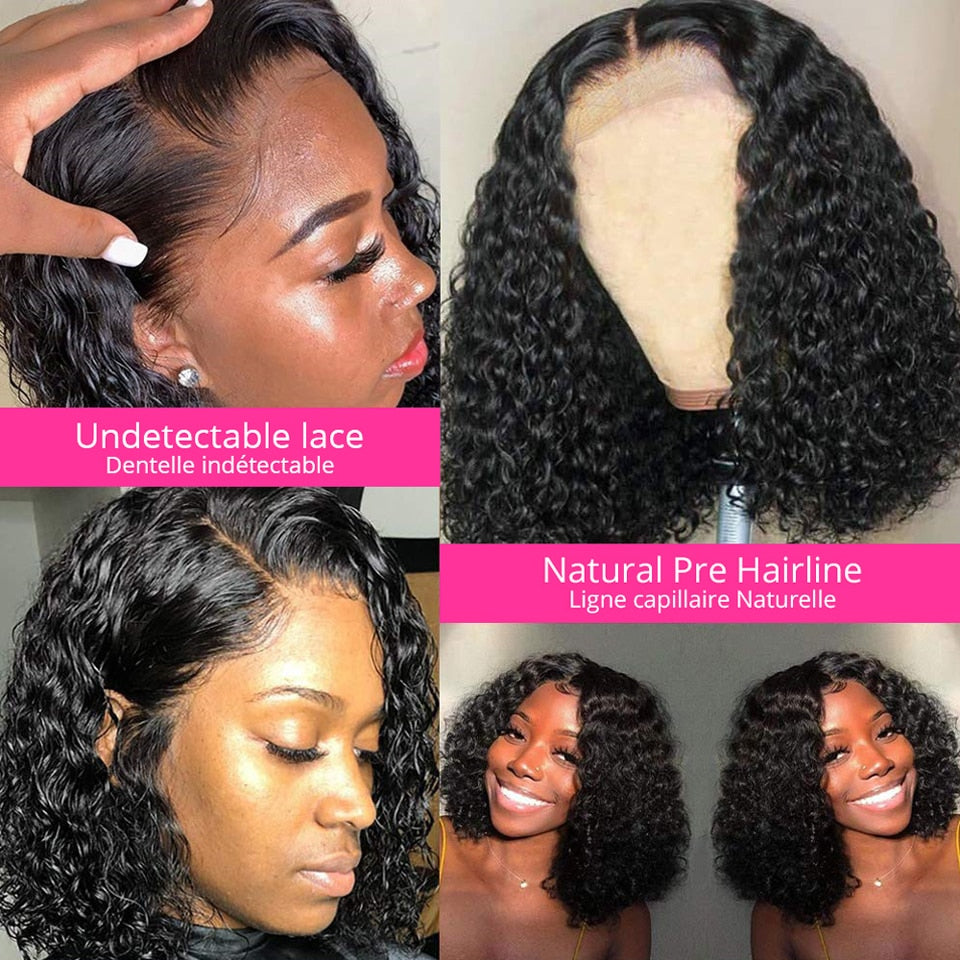 Cranberry Short Curly Bob Wig Wet And Wavy Water Wave Bob Wig Malaysian Lace Front Human Hair Wigs For Women 13x4 Frontal Wig