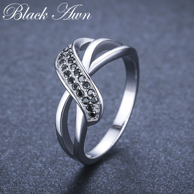 Black Awn 2022 New Classic 2.9g Silver Color fashion jewelry Engagement Black Spinel Engagement  Ring for Women G036