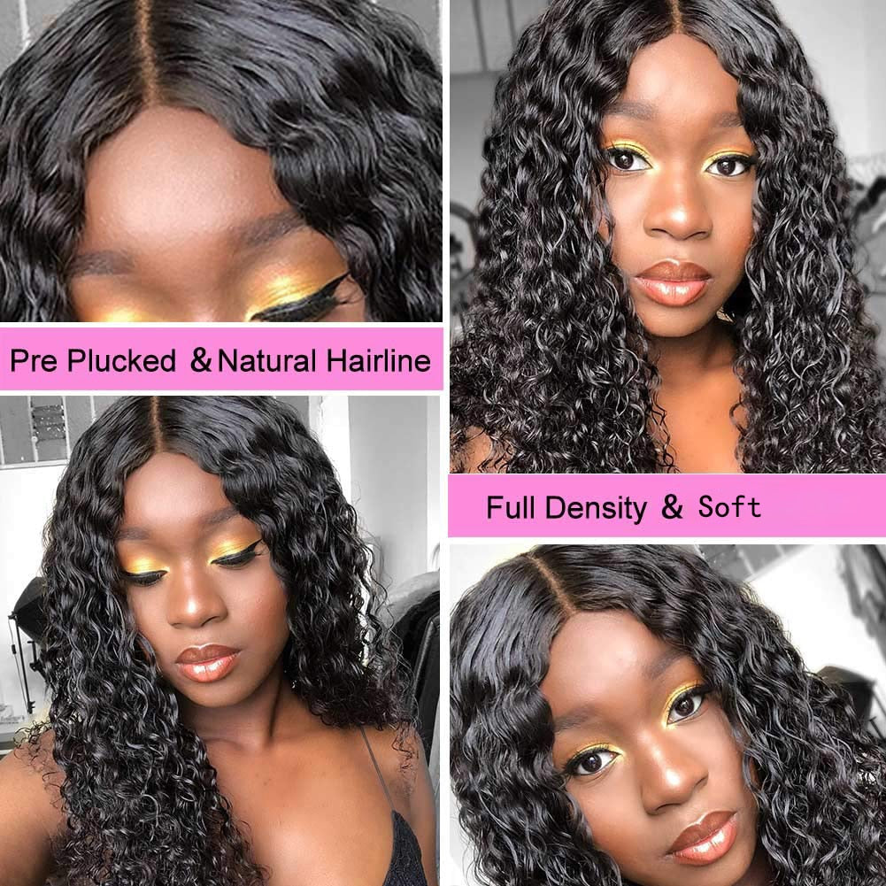 Water Wave 4x4 Frontal Wigs Pre-Plucked Hairline Peruvian Remy Hair HD Lace Closure Wigs For Black Women Curly Human Hair Wigs