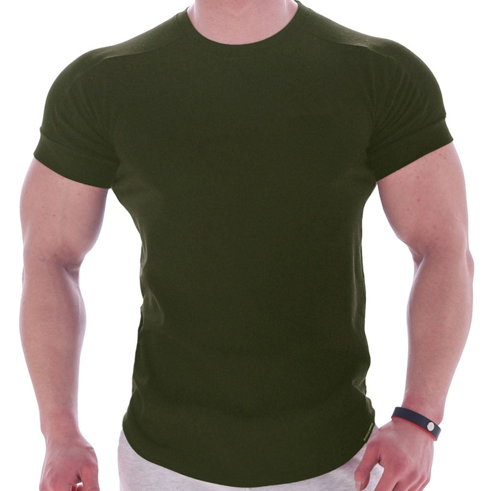 Solid Gym Fitness tshirt Men Casual Cotton Short sleeve T-shirt Bodybuilding Skinny Tee shirt Tops Male Summer Training Clothing