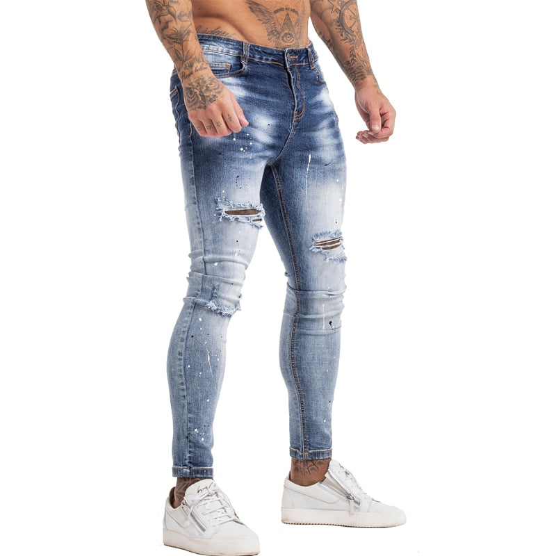 GINGTTO Jeans Men Homme Jeans Elastic Waist Skinny Jeans for Men Stretch Mens Pants Streetwear Mens Denim Blue Jeans zm139