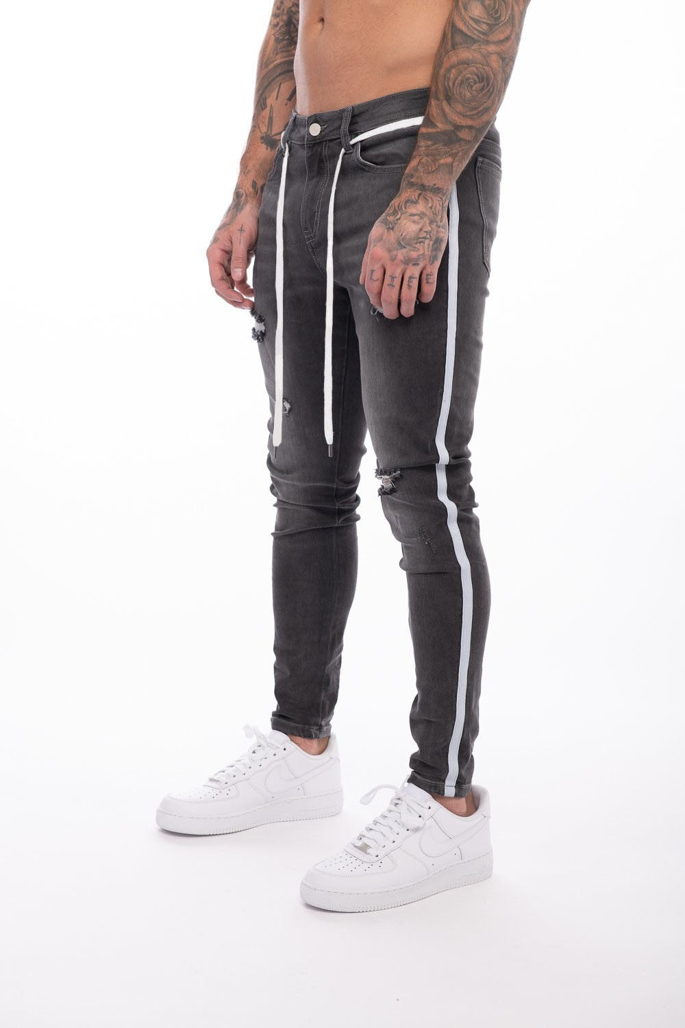 Skinny Jeans Men Hip Hop striped  elastic slim fit Denim