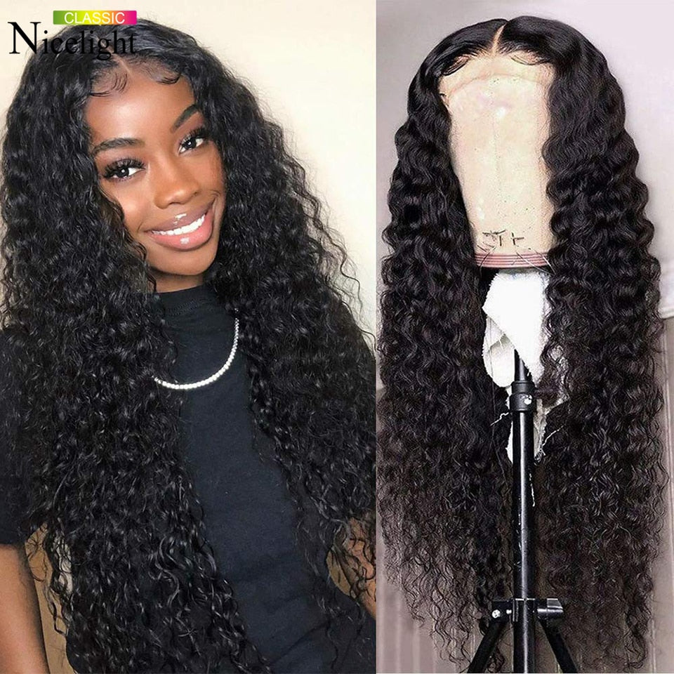Water Wave 4x4 Frontal Wigs Pre-Plucked Hairline Peruvian Remy Hair HD Lace Closure Wigs For Black Women Curly Human Hair Wigs