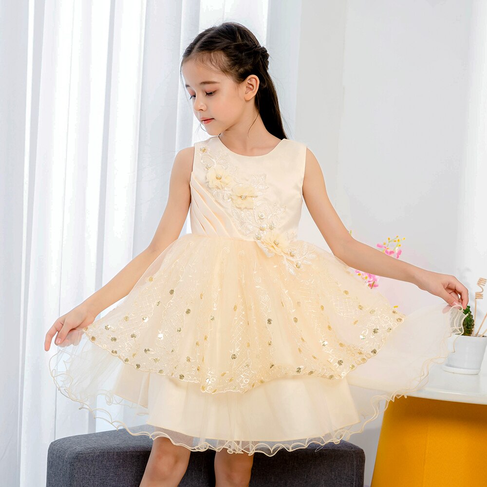 2023 Elegant Wedding Princess Dress For Kids Girls Party Costume Applique Flower Girl Dresses 3 10 Years Children Vestidos