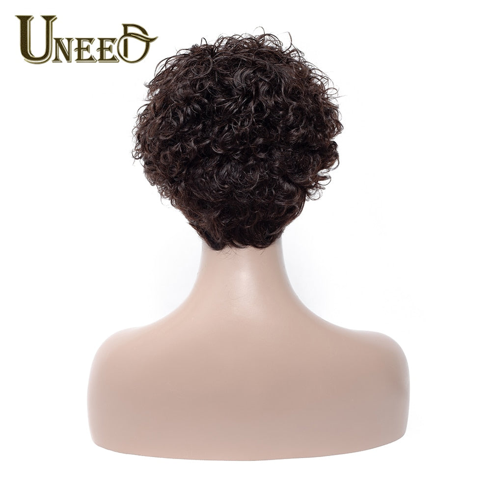 Uneed Short Curly Bob Wig Brazilian Curly Human Hair Wigs For Women Natural Black Non Remy Hair 130% Density Jerry Curl Wigs