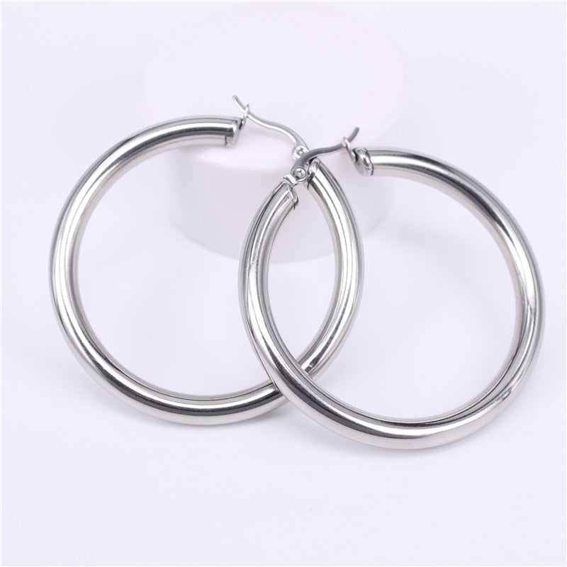 MGUB Gold color circle creole earrings, Stainless Steel Big  Round wives Hoop Earrings gifts for women LHEH78