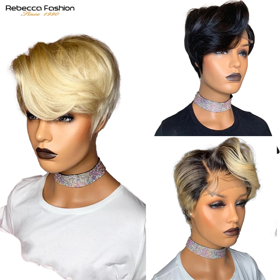 Pixie Cut Wig 13x6x1 T Part Transparent Lace Brazilian Virgin Human Hair Lace Wigs For Women 613 Blonde Short Bob Wigs Straight