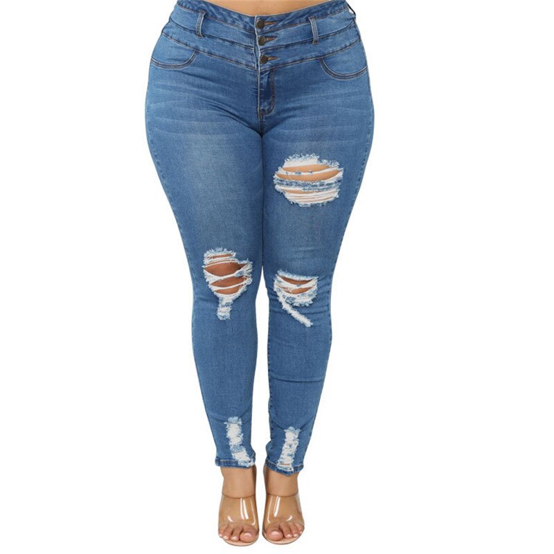 Plus size clothing XL-5XL women&amp;#39;s ripped jeans high waist skinny denim jeans casual pencil pants high quality wholesale price