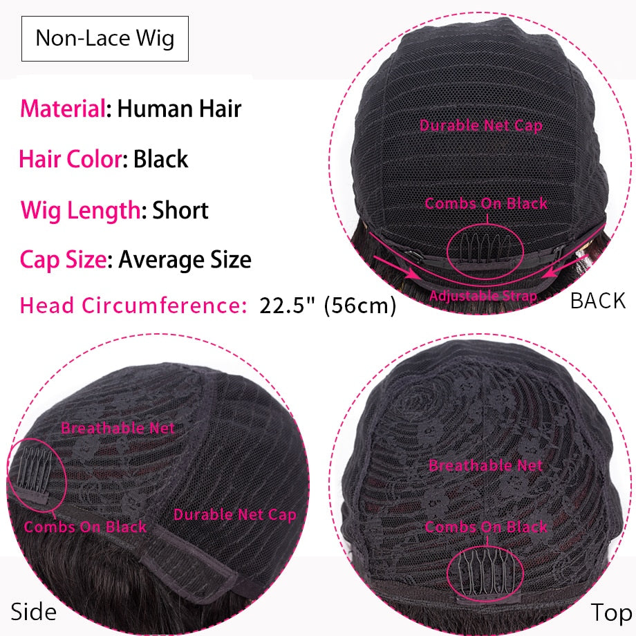 VIP Short Pixie Cut Wig Cheap Human Hair Wigs Straight Bob Wigs With Bangs Full Machine Human Hair for Black Women Black &amp;amp; Ombre