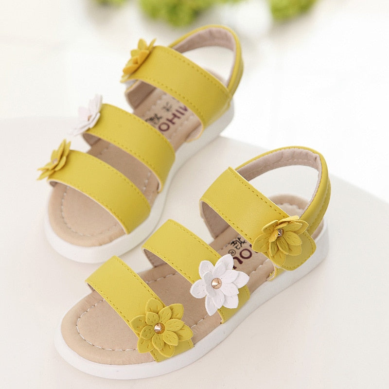 Girls Sandals Gladiator Flowers Sweet Soft Children&amp;#39;s Beach Shoes Kids Summer Floral Sandals Princess Fashion Cute High Quality