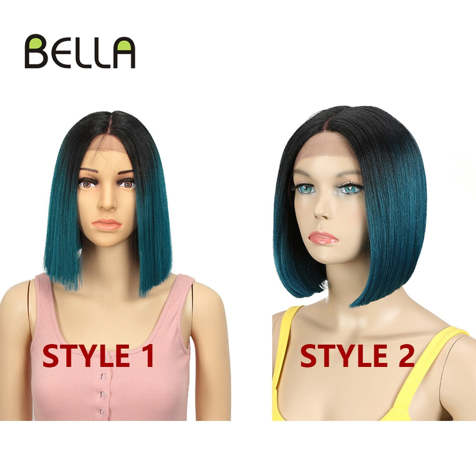 BELLA Synthetic Lace Wig Short Bob Wig Nature Color Blue Blonde Green 7 Colors Availabe 10&amp;quot; Wigs For Women Heat Resistant