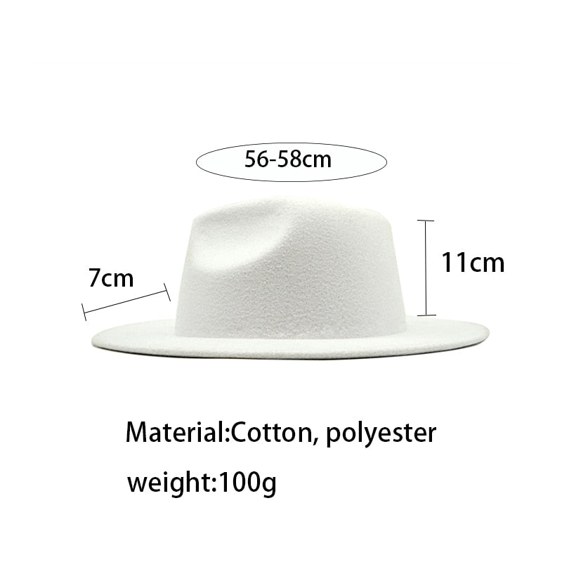 Autumn Winter Womens Felt Hat Fedoras Big Brim Hats For Women British Style Vintage Church Hats Lady Flat Brim White jazz cap