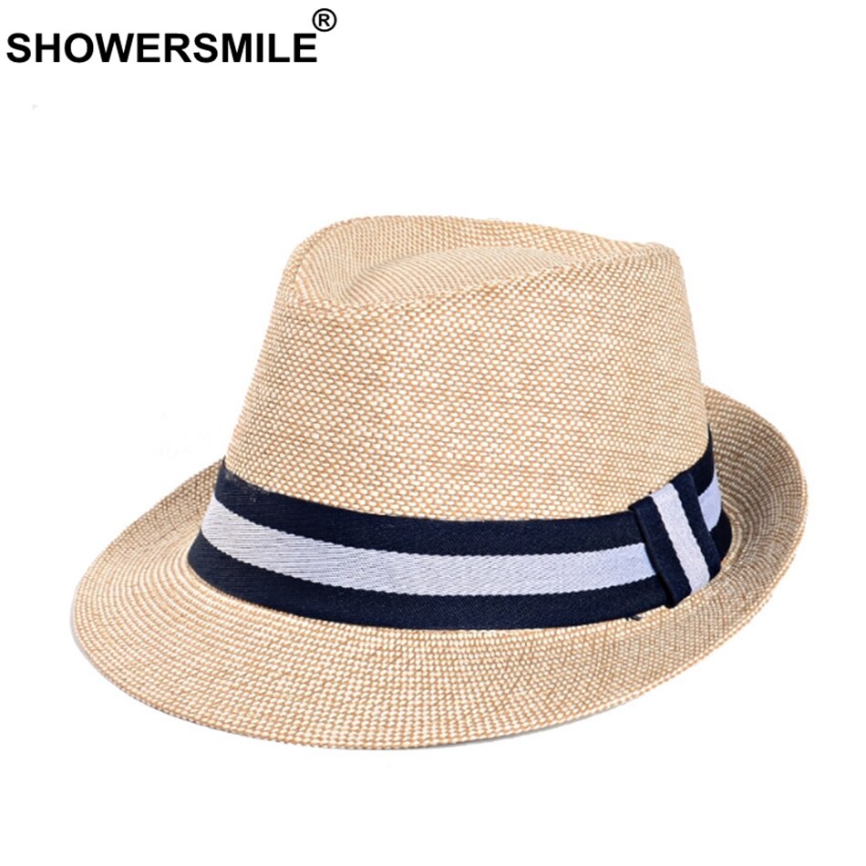 SHOWERSMILE Grey Jazz Hat Men Classic Patchwork Fedora Hats Male British Style Brand 2022 Summer Outdoor Bucket Hats And Caps