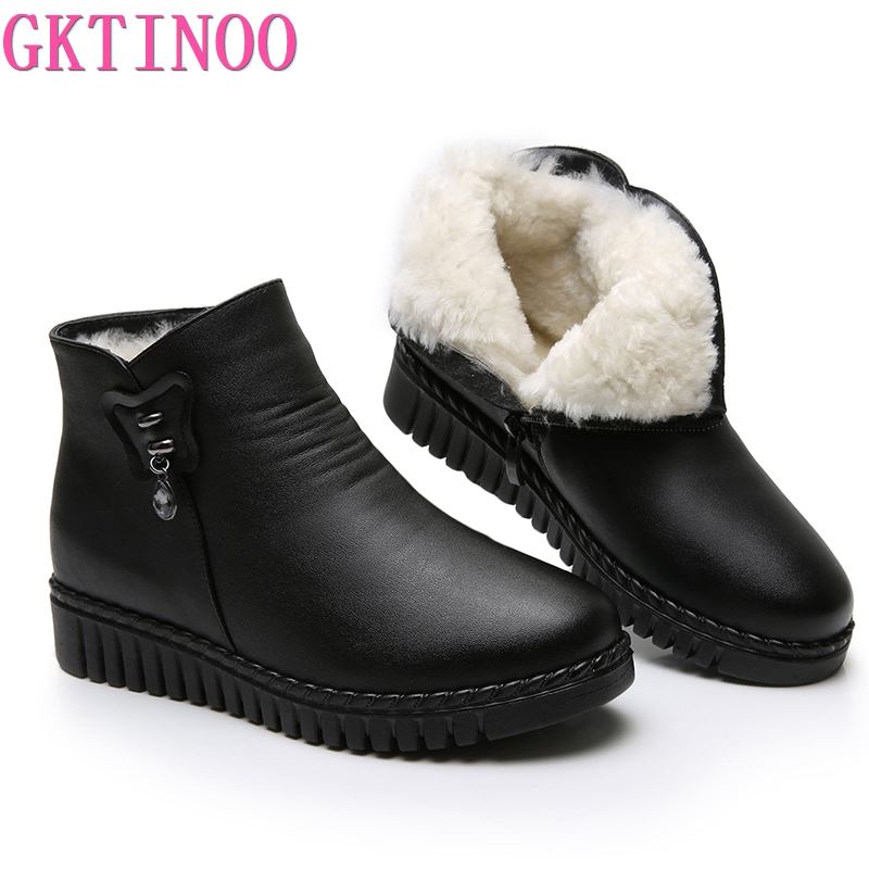 GKTINOO 2022 Women Snow Boots Winter Flat Heels Ankle Boots Women Warm Platform Shoes Leather Thick Fur Booties