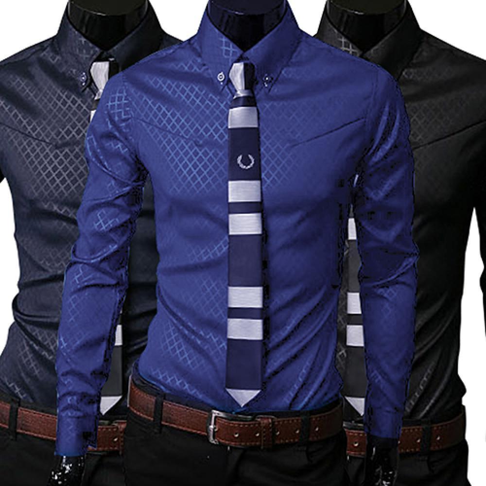 Mens Business Shirt Casual Long Sleeved Shirt Male Social