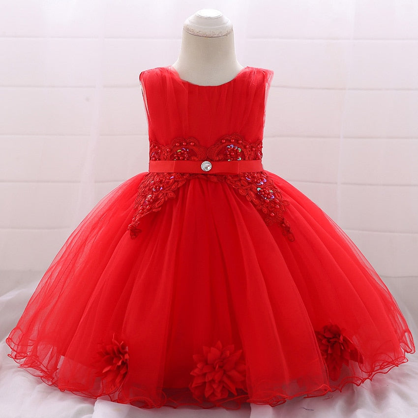 Baby Girl Clothes Flower Bow Lace for 1 Years Dress Kids Girls Birthday Toddler Birthday Party Princess Baptism Dress L1871XZ