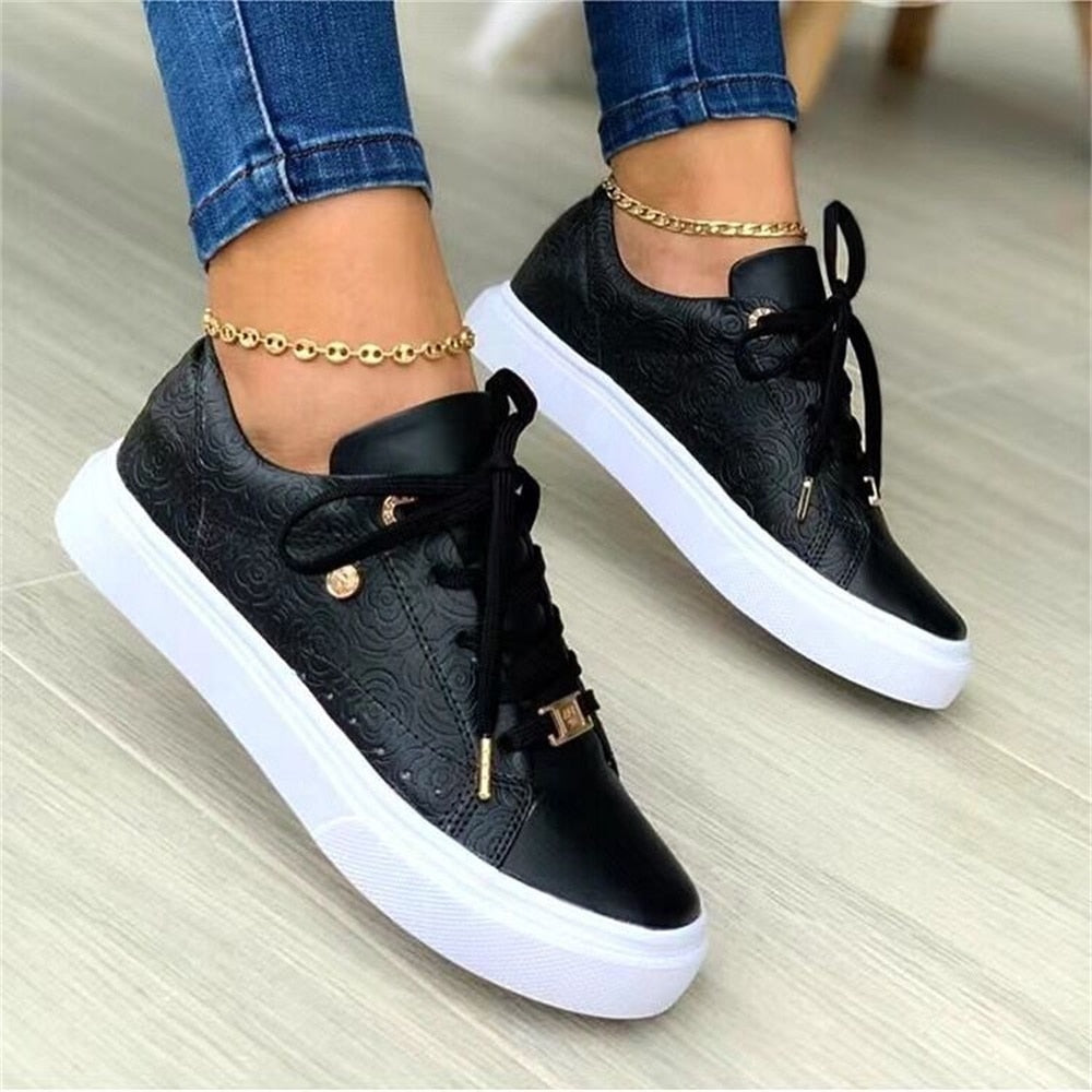 Women&amp;#39;s Sports Shoes 2023 Spring New Breathable Ladies Lace Up Casual Vulcanized Shoes Running Walking Trendy Sneakers 36-43