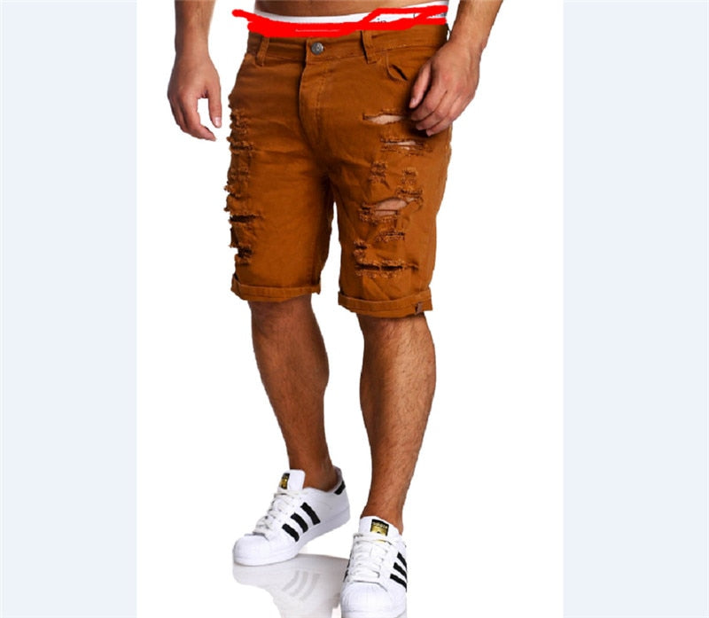 New Mens Denim Chino Fashion Shorts Washed Denim Boy Skinny Runway Short Men Jeans Shorts Homme Destroyed Ripped Jeans Plus Size