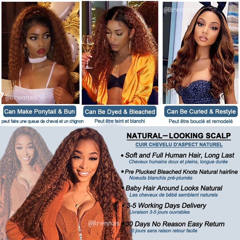 Ombre Curly Lace Front Human Hair Wigs For Women Bleached Knots Density180 Preplucked 13x4 Brazilian Hair Curly Lace Frontal Wig