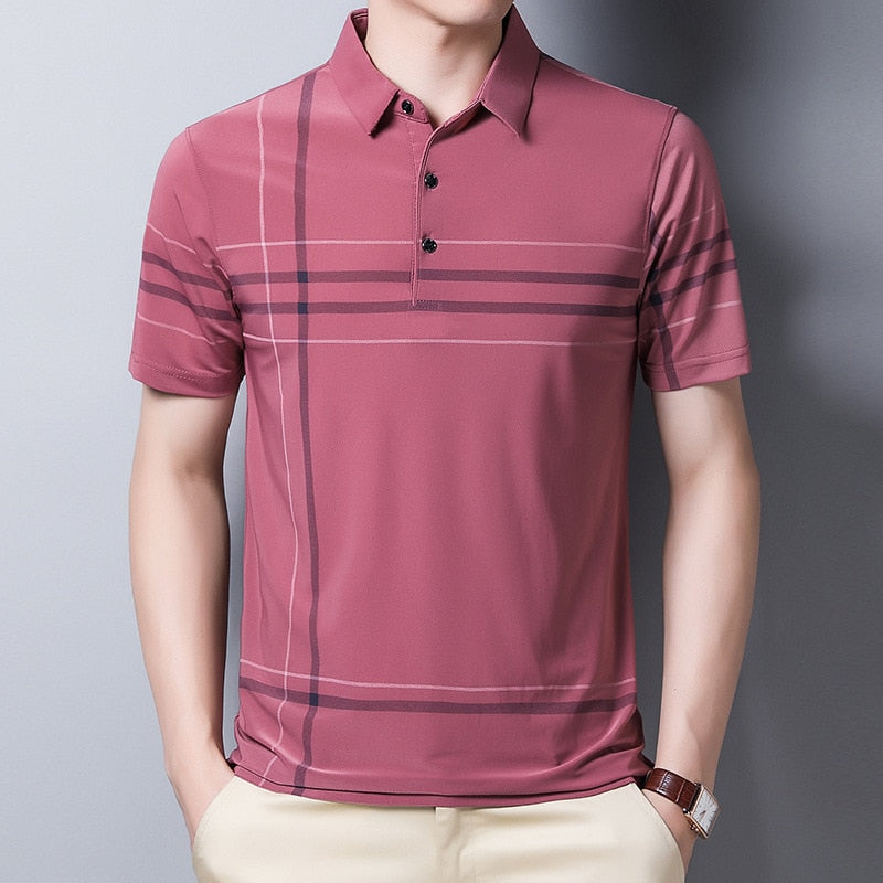 Ymwmhu Fashion Slim Men Polo Shirt Black Short Sleeve Summer Thin Shirt Streetwear Striped Male Polo Shirt for Korean Clothing