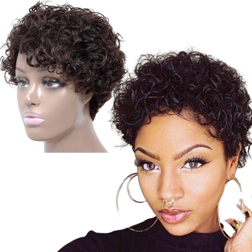 Uneed Short Curly Bob Wig Brazilian Curly Human Hair Wigs For Women Natural Black Non Remy Hair 130% Density Jerry Curl Wigs