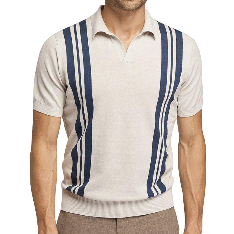 Trendy European and American-Style Striped Knitted Polo Shirt Short Sleeves for Summer