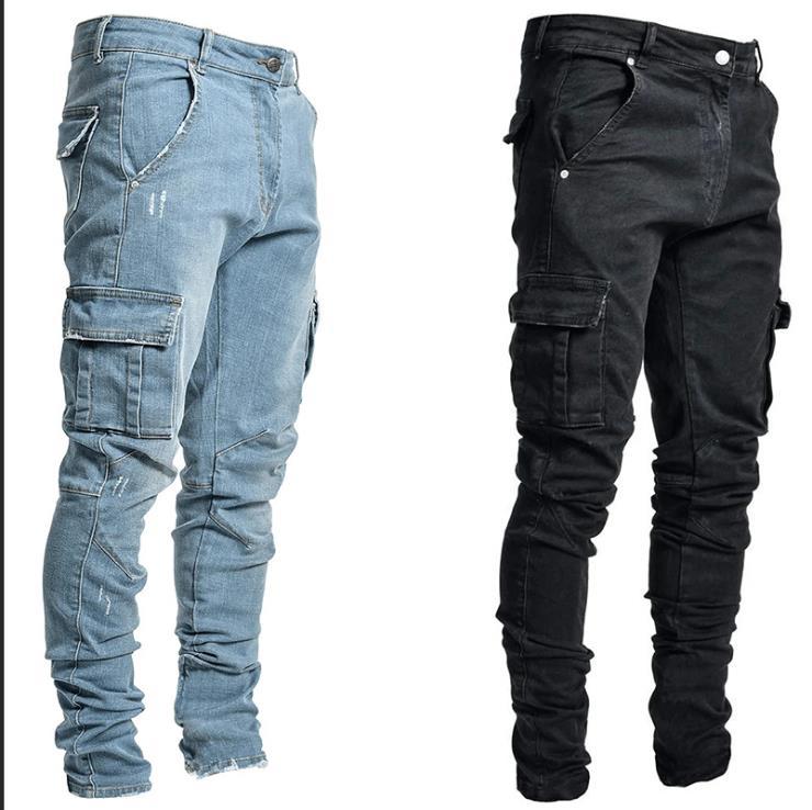 Jeans European and American-Style Slim-Fit Casual Pants with Side Pockets